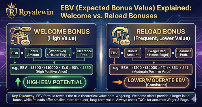  Infographic explaining the EBV math for Reload Bonuses vs Welcome Bonuses.
