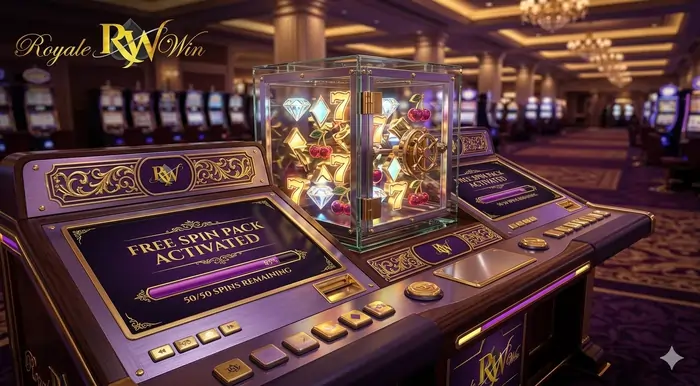 3D visualization of a premium Free Spin Packs dashboard for Malaysian slot players in 2026.