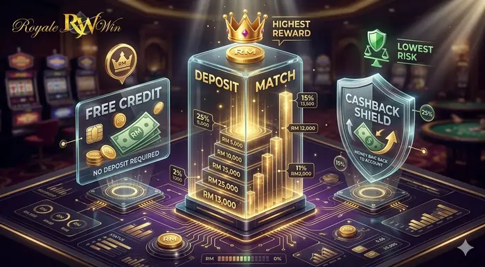 3D isometric comparison chart of different New Player Promotions Malaysia for beginners.