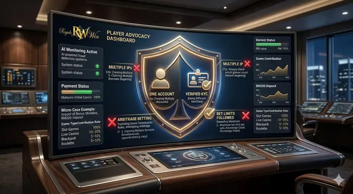 Infographic showing how to stay compliant with casino bonus abuse rules Malaysia to maintain account safety.