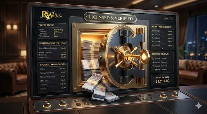 Infographic showing the secure process of claiming real money casino bonuses Malaysia at licensed online casinos.