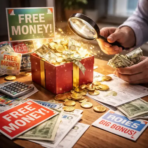 free money pitfalls, free money illusion, bonus value deception, zero cost offer trick